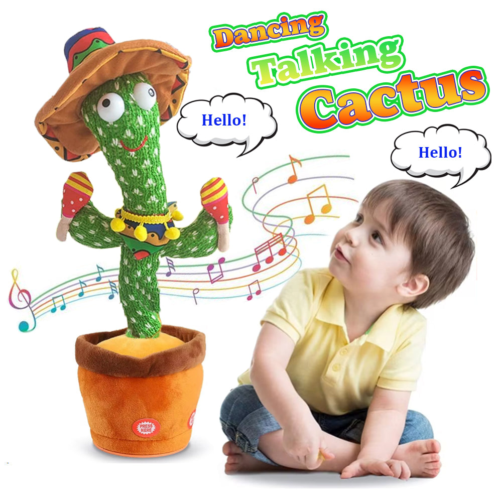 Talking Repeating Dancing Cactus Toy – Plush with Songs, Voice Repeater, Mexican Hat & Maracas  USB Powered