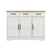 Farmhouse Buffet Cabinet Sideboard – White Finish, 3 Drawers & 3 Doors for Dining, Kitchen & Living Room Storage