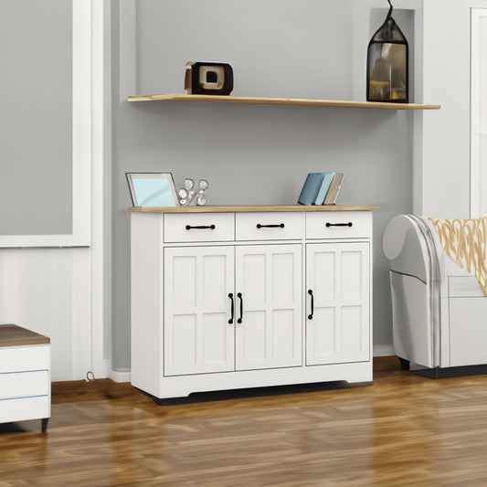 Farmhouse Buffet Cabinet Sideboard – White Finish, 3 Drawers & 3 Doors for Dining, Kitchen & Living Room Storage