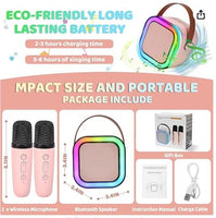 Kids Mini Karaoke Machine – Bluetooth Speaker with 2 Wireless Microphones, Voice Changer, Disco Lights & Long Battery Life