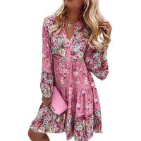 Plus Size Floral Patchwork Midi Dress – Button-Front Round Neck Spring & Summer Casual Dress for Women