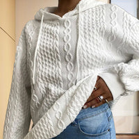 Women's Ribbed Long Sleeve Hoodie – Loose Fit Pullover for Fall & Winter Casual Wear