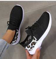 Black Leopard Print Lace-Up Sneakers – Casual Sports Shoes for Women with Breathable Fit & Street Style