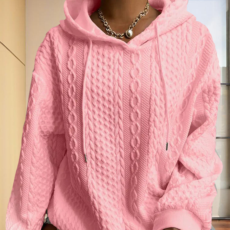 Women's Ribbed Long Sleeve Hoodie – Loose Fit Pullover for Fall & Winter Casual Wear