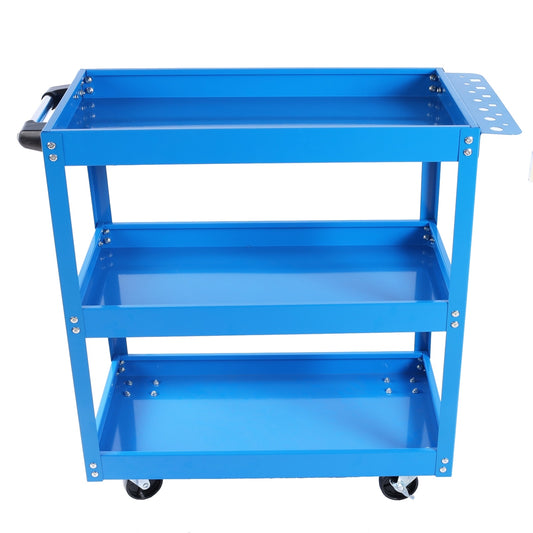 3‑Tier Rolling Mechanic Tool Cart – Heavy‑Duty Steel Utility Cart with Lockable Wheels & 450 lbs Capacity (Blue)