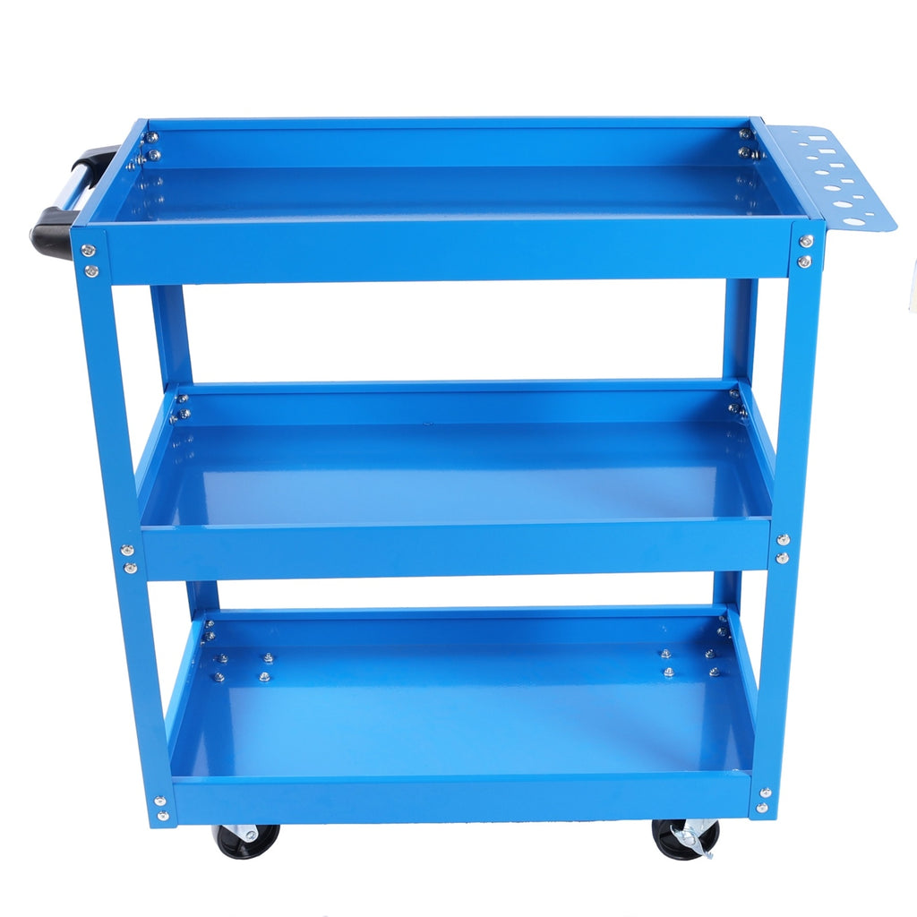 3‑Tier Rolling Mechanic Tool Cart – Heavy‑Duty Steel Utility Cart with Lockable Wheels & 450 lbs Capacity (Blue)