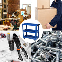 3‑Tier Rolling Mechanic Tool Cart – Heavy‑Duty Steel Utility Cart with Lockable Wheels & 450 lbs Capacity (Blue)