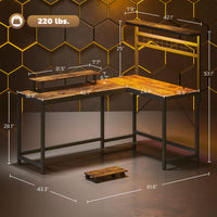 L-Shaped Gaming Desk with Power Outlets & RGB LED Lights – 61.6