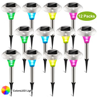 Solar Garden Lights – Color Changing LED Pathway Lights, IP44 Waterproof, Stainless Steel, 4/8/12/24 Pack