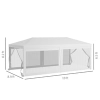 Outsunny 10×20 Party Tent – Outdoor Wedding Canopy Gazebo with 6 Removable Sidewalls & Mesh Panels (White)