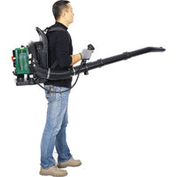 2‑Stroke Backpack Leaf Blower – Gas 63.3cc, 3.6HP, 750CFM with Ergonomic Harness & Multiple Nozzles (Green)