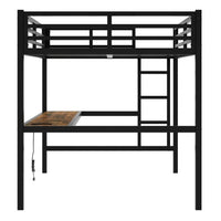 Metal Full XL Loft Bed – Space-Saving Frame with Built-In Power Outlet, LED Lighting & Noise-Reduced Design (Black)