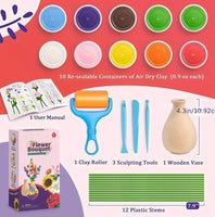 Air Dry Clay Flower Craft Kit – 10-Piece DIY Vase & Bouquet Set for Kids, Boosts Fine Motor Skills & Creativity