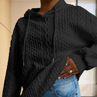 Women's Ribbed Long Sleeve Hoodie – Loose Fit Pullover for Fall & Winter Casual Wear