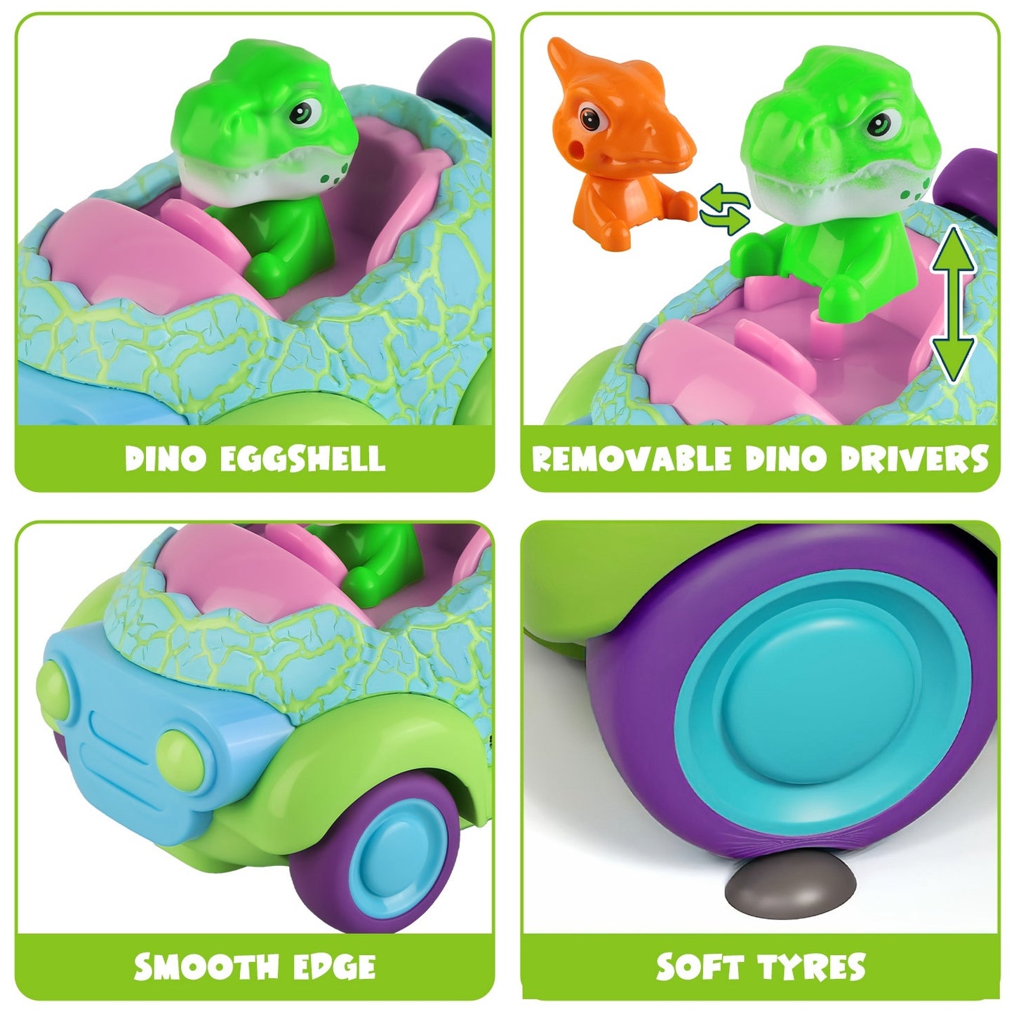 2-Pack Dinosaur Remote Control Cars with Lights & Music – Rechargeable, Multiplayer Fun for Kids Ages 3+