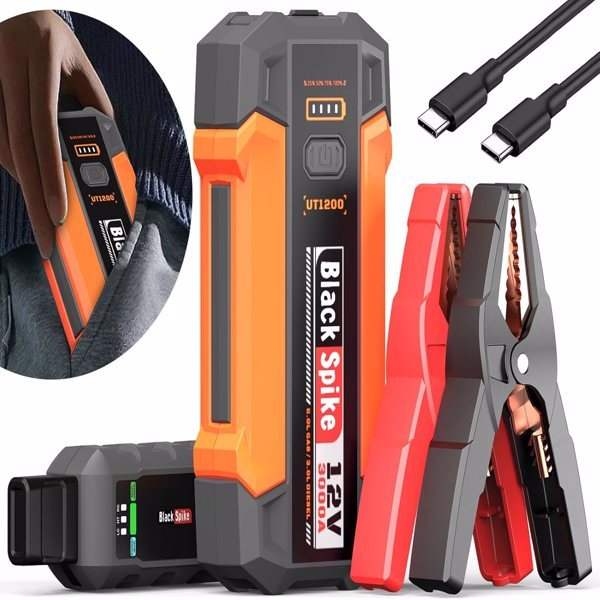 UT1200 Portable Power Bank – 12V 12000mAh Jump Starter with LED Light & Fast Charging for Cars, Phones & Outdoor Use