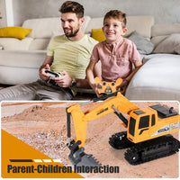 680° Rotating Remote Control Excavator Toy – Realistic Lights, Sounds & Alloy Bucket