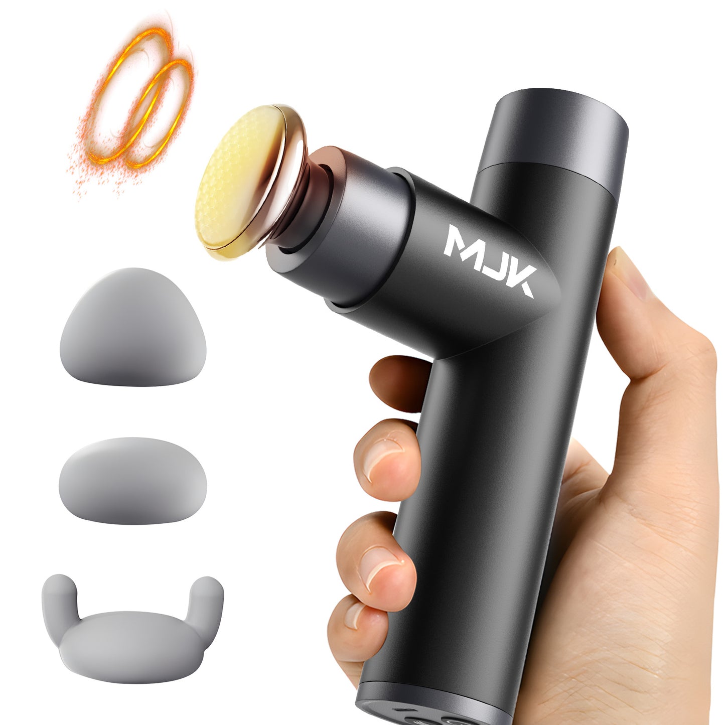 Professional Deep Tissue Massage Gun With Heat Therapy - 3 Interchangeable Heads, 5 Speed Levels, Rechargeable Percussion Muscle Relaxer For Back, Neck & Leg Pain Relief, USB-C Charging