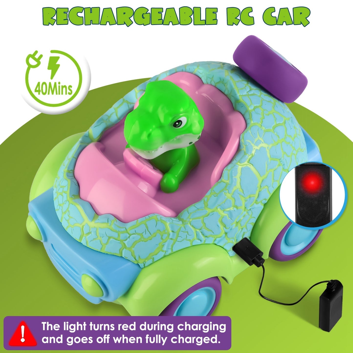 2-Pack Dinosaur Remote Control Cars with Lights & Music – Rechargeable, Multiplayer Fun for Kids Ages 3+
