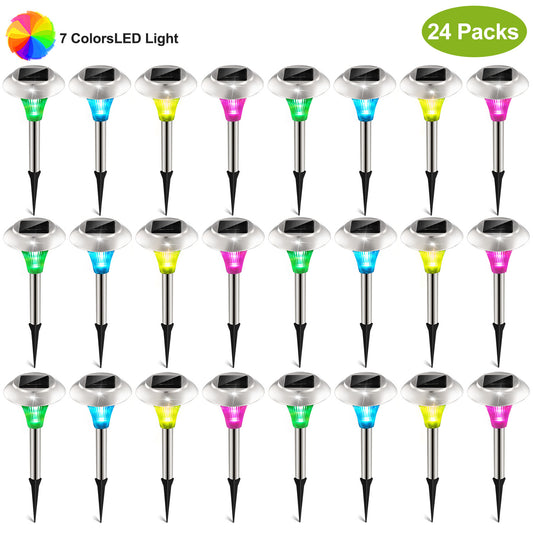 Solar Garden Lights – Color Changing LED Pathway Lights, IP44 Waterproof, Stainless Steel, 4/8/12/24 Pack