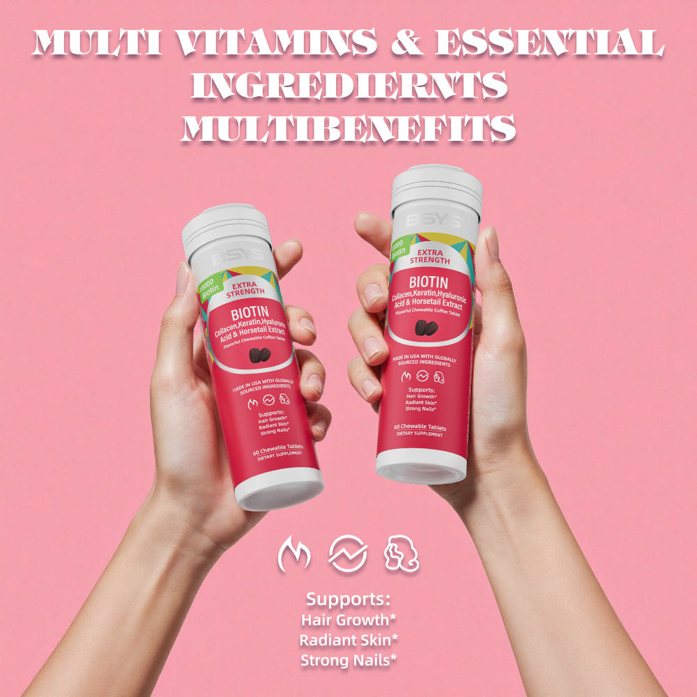 BSYS Coffee-flavored Biotin Chews Hair That Grows Nails That Shine These Tasty Supplements Taste Like Your Favorite Brew No Chalky Mess Just Glow From The Inside Out HairGoals CoffeeLover