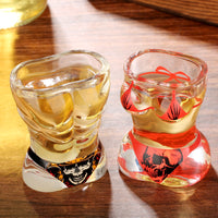 2‑Piece Skull Style Wine Glass Set – Black Muscle Man & Red Bikini Design for Bar, Party & Holiday Gifts