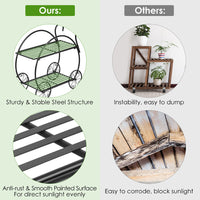 Heavy‑Duty Metal Flower Cart Plant Stand – 2‑Tier Parisian Style Steel Planter Rack for Indoor & Outdoor Décor (Black)