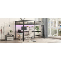 Metal Full XL Loft Bed – Space-Saving Frame with Built-In Power Outlet, LED Lighting & Noise-Reduced Design (Black)
