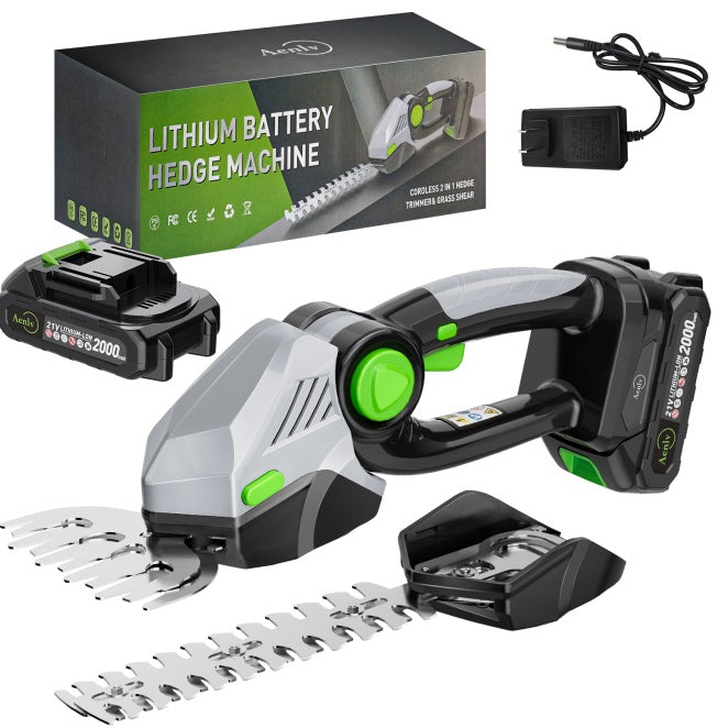 Cordless 2-in-1 Hedge Trimmer & Grass Shears – 21V Electric Garden Tool Kit with Dual Battery for Lawn, Patio & Bush Care