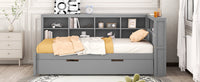 Twin Size Wooden Daybed with Trundle – Built‑In Shelf & USB Charging Ports, Space‑Saving Design in Grey Finish