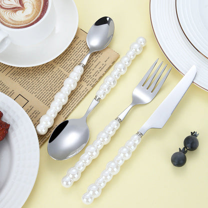 304 Stainless Steel Tableware Set – Knife, Fork & Spoon with Creative Pearl Ceramic Handles  Western Steak & Dessert Cutlery