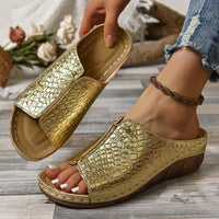 Crocodile-Pattern Wedge Sandals – Fish Mouth Summer Slippers with Thick Sole for Women’s Outdoor Style
