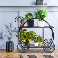 Heavy‑Duty Metal Flower Cart Plant Stand – 2‑Tier Parisian Style Steel Planter Rack for Indoor & Outdoor Décor (Black)
