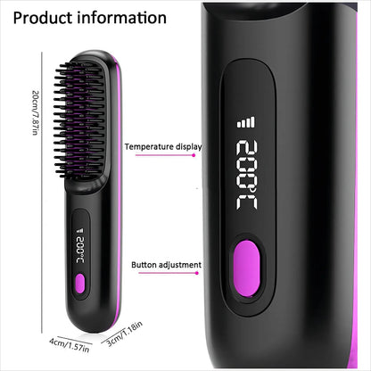 S7 Portable Cordless Hair Straightening Brush With LED Display - Lightweight Mini Negative Ion Hot Brush, USB Rechargeable Women's Travel Essentials Gift, Scald Protection