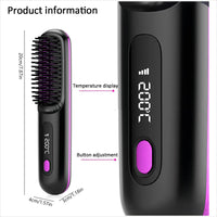 S7 Portable Cordless Hair Straightening Brush With LED Display - Lightweight Mini Negative Ion Hot Brush, USB Rechargeable Women's Travel Essentials Gift, Scald Protection