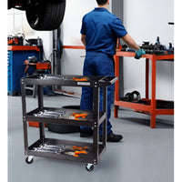 3‑Tier Tool Cart – Heavy‑Duty Steel Rolling Storage with Ball Bearing Drawer & Casters (Black)