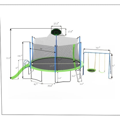12ft Backyard Trampoline with Slide, Swings & Basketball Hoop – ASTM‑Approved Outdoor Play Set for Kids & Adults