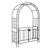 7ft Black Wrought Iron Garden Arch with Door – Double‑Decked Rounded Roof Trellis for Climbing Plants & Outdoor Décor
