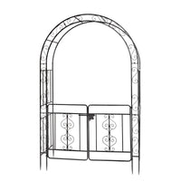 7ft Black Wrought Iron Garden Arch with Door – Double‑Decked Rounded Roof Trellis for Climbing Plants & Outdoor Décor