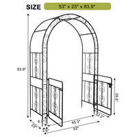 7ft Black Wrought Iron Garden Arch with Door – Double‑Decked Rounded Roof Trellis for Climbing Plants & Outdoor Décor