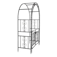7ft Black Wrought Iron Garden Arch with Door – Double‑Decked Rounded Roof Trellis for Climbing Plants & Outdoor Décor