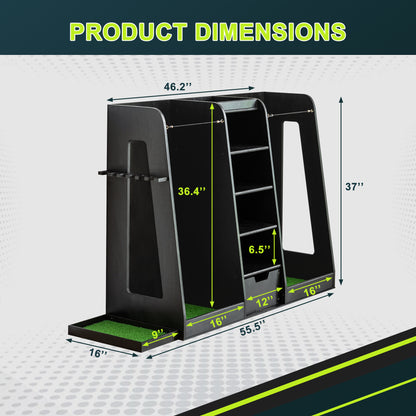 55.5 L X 16 W X 37 H In Wooden Golf Bag Organizer And Storage Rack,High Quality Wooden 2 Golf Bag Rack With Drawers,Easy To Assemble Golf Club Holder Stand With Club Holders On Side,Black