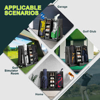 55.5 L X 16 W X 37 H In Wooden Golf Bag Organizer And Storage Rack,High Quality Wooden 2 Golf Bag Rack With Drawers,Easy To Assemble Golf Club Holder Stand With Club Holders On Side,Black