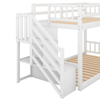 Twin Over Twin Floor Bunk Bed – White Finish, Built‑In Ladder & Storage Shelf  Space‑Saving Kids’ Room Solution