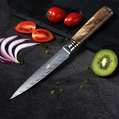 Damascus Shadow Wood 5-Inch Paring Knife – Bone Pattern Blade, Ultra-Sharp Universal Utility Knife