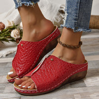 Crocodile-Pattern Wedge Sandals – Fish Mouth Summer Slippers with Thick Sole for Women’s Outdoor Style