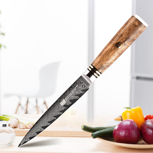 Damascus Shadow Wood 5-Inch Paring Knife – Bone Pattern Blade, Ultra-Sharp Universal Utility Knife