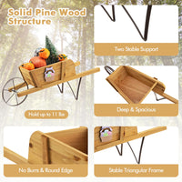 Wooden Wagon Planter – Rustic Pine Wood Garden Cart with 9 Magnetic Accessories for Yard & Outdoor Décor (Walnut Finish)