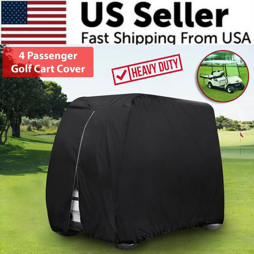 Waterproof Golf Cart Cover – Zippered 4-Passenger Protector with Elastic Hem for EZGO, Club Car & Yamaha