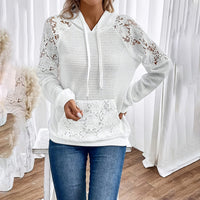 Women's Lace Sleeve Hoodie – Casual Pullover with Sheer Details & Large Lace Pockets